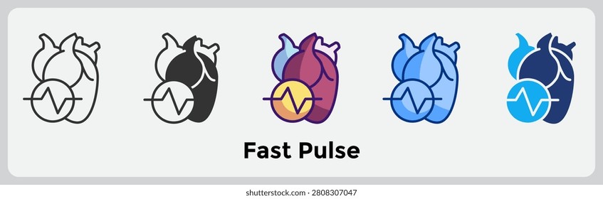 Fast Pulse icon for representing accelerated heartbeat systems, stress response activation, and heightened physiological arousal. Line, Filled, Color, Blue, Dualtone style.