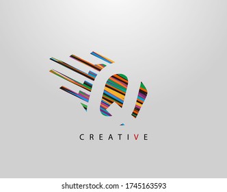 Fast Q Letter Logo. Creative Modern Abstract Geometric Initial Q Design, made of various colorful pop art strips shapes  