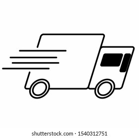 Fast or quick moving delivery truck line vector icon, sign or logo for transportation or transport apps, website, banners or signs.