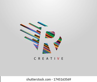 Fast R Letter Logo. Creative Modern Abstract Geometric Initial R Design, made of various colorful pop art strips shapes  