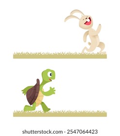 fast rabbit. animals running fast rabbit and slowly turtles funny characters competition