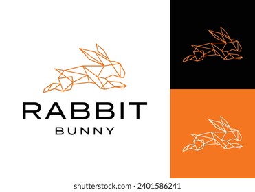 Fast rabbit bunny hare line art origami logo icon vector design