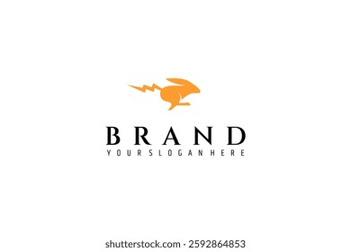 fast rabbit logo with lightning tail in flat design style