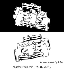 Fast racer car, editable vector car illustrated in black and white 