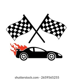 Coche de carreras rápido con ilustración de banderas a cuadros