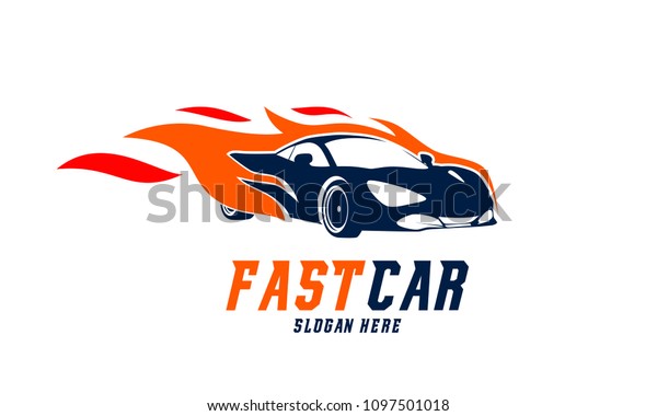 Fast Racing Car logo vector, Racing Car with\
Flame logo template