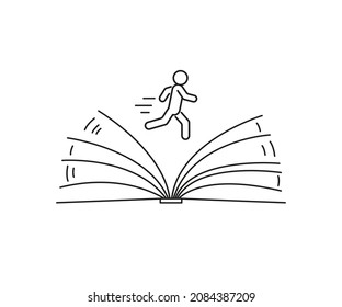 Fast Read, Speed Reading And Learn, Line Art. Getting Knowledge From Book, Education. Vector Illustration