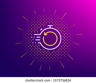 Fast recovery info line icon. Halftone pattern. Backup data sign. Restore timer symbol. Gradient background. Fast recovery line icon. Yellow halftone pattern. Vector