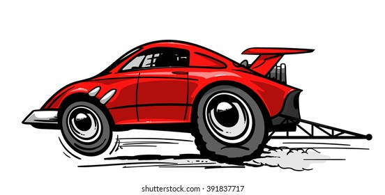 Fast red dragster car. Vector illustration.