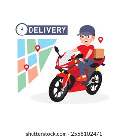 Fast Red Motorcycle Delivery Service with Map Precision