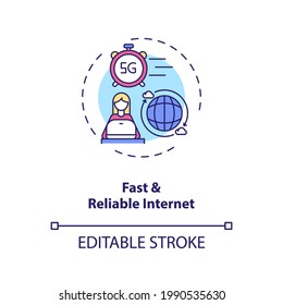 Fast and reliable internet concept icon.New normal idea thin line illustration. Business travel during covid. Connetction optimization. Vector isolated outline RGB color drawing. Editable stroke