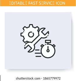 Fast repair line icon. Technical support. Rapid fixing and repair service. Quick services, short term, rapid work, time management concept. Isolated vector illustration. Editable stroke