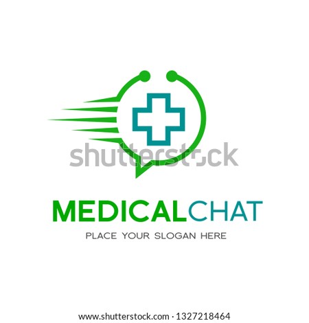 Fast response or chat medical vector logo template. This logo with plus symbol and stethoscope.
