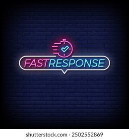 fast response neon sign vector with brick wall background 