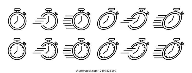 Fast response time clock vector symbol. quick, rush or faster work service icon. rapid delivery symbol.