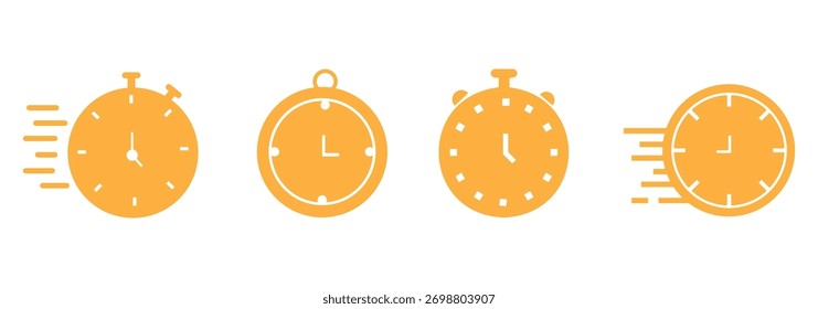 Símbolo de vetor de relógio de tempo de resposta rápido. ícone de tempo de serviço de entrega ou efeito de tempo de trabalho Vetor rápido, rápido ou mais rápido. Ícone de cronômetro rápido com linhas de movimento, representando a velocidade,