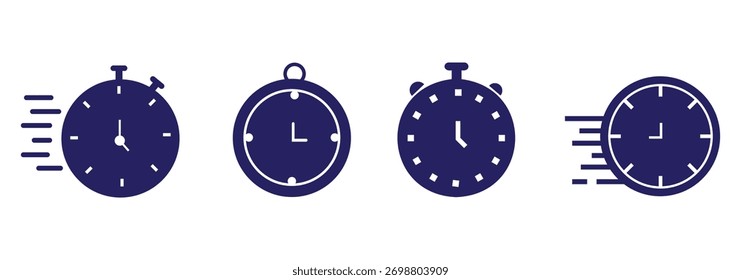 Símbolo de vetor de relógio de tempo de resposta rápido. ícone de tempo de serviço de entrega ou efeito de tempo de trabalho Vetor rápido, rápido ou mais rápido. Ícone de cronômetro rápido com linhas de movimento, representando a velocidade,