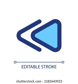 Fast reverse button pixel perfect RGB color ui icon. Music player. Playing video. Simple filled line element. GUI, UX design for mobile app. Vector isolated pictogram. Editable stroke. Arial font used