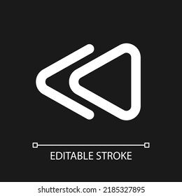 Fast reverse button pixel perfect white linear ui icon for dark theme. Music player. Play video. Vector line pictogram. Isolated user interface symbol for night mode. Editable stroke. Arial font used