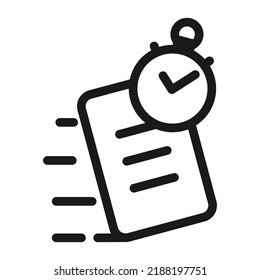 Fast review document with assess outline icon. Quick audit verification, check list and stopwatch vector illustration