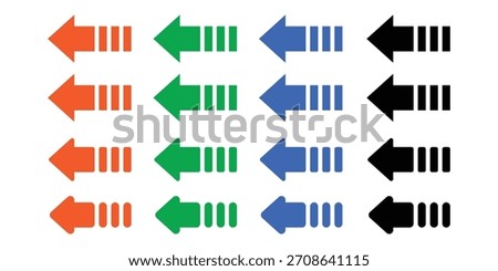 Fast Rewind Arrow Vector Icon Set. Left Directional Symbol with Speed Lines for Data Transfer, Progress, and Technology.