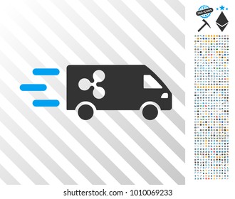 Fast Ripple Delivery Car pictograph with 7 hundred bonus bitcoin mining and blockchain images. Vector illustration style is flat iconic symbols designed for blockchain software.
