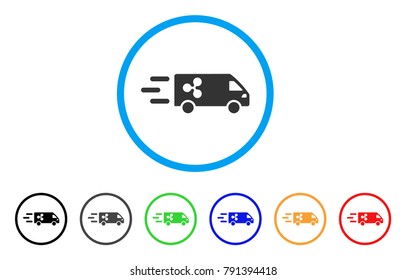 Fast Ripple Delivery Car rounded icon. Style is a flat gray symbol inside light blue circle with additional colored versions. Fast Ripple Delivery Car vector designed for web and software interfaces.