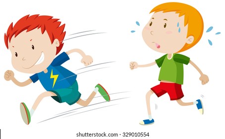 2人の少年が速くゆっくり走るイラスト のベクター画像素材 ロイヤリティフリー Shutterstock