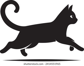 Rápidamente corriendo un lindo vector de silueta de ilustración de gato.