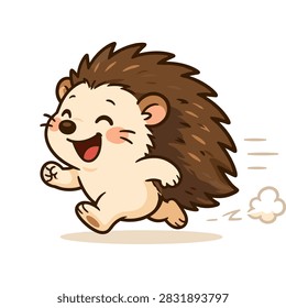 Fast Running Hedgehog Energetic Cute Porcupine Cartoon Animal Character Vector Illustration