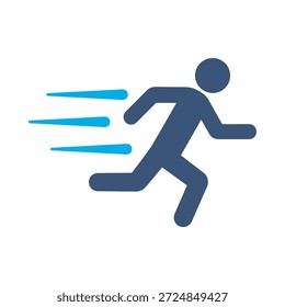 Fast running icon blue flat vector design man dash symbol speed sprint motion rush active graphic element sign