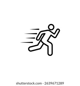 fast running man icon with black outline, rush icon vector illustration