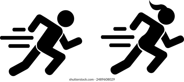 Icono de hombre y mujer corriendo rápido aislado sobre fondo blanco. Personas. Ilustración vectorial