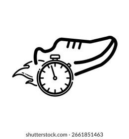 Fast running shoe with stopwatch - vector icon