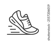 Fast running shoes icon in line design. Fast, running, shoes, sprint, motion, athlete, speed on white background vector. Fast running shoes editable stroke icon