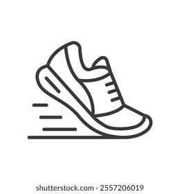 Fast running shoes icon in line design. Fast, running, shoes, sprint, motion, athlete, speed on white background vector. Fast running shoes editable stroke icon