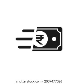 Fast rupee cash. Quick money transfer icon flat style isolated on white background. Vector illustration