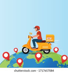 fast scooter delivery on earth. shopping online on global concept. 
Worldwide freight.