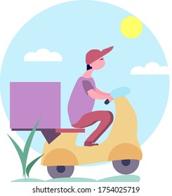 Fast scooter delivery. Online food ordering infographic. Web page, app design.