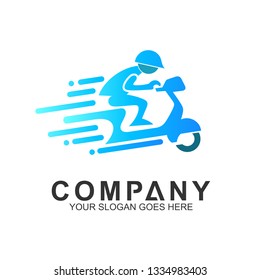 fast scooter logo in flat style and blue color, delivery service vector