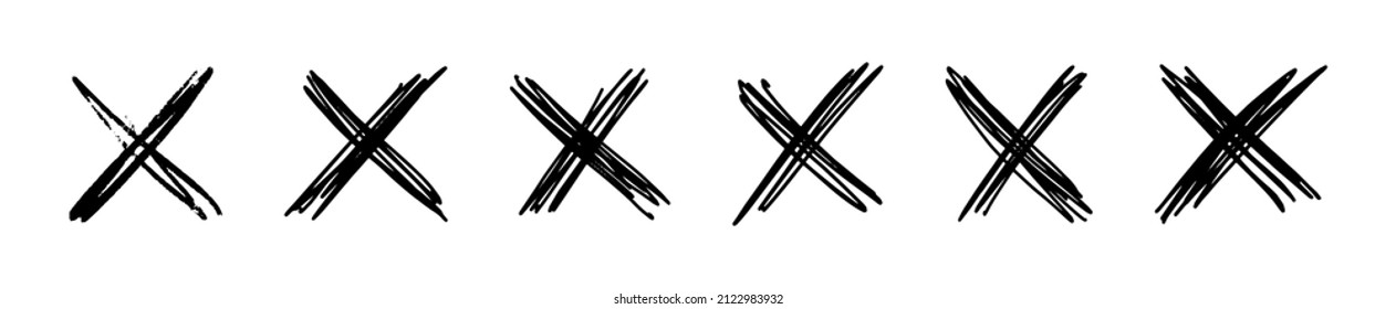 Fast scribble crosses  Simple drawn crossed out cancel signs  Vector illustration isolated white background 
