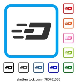 Fast Send Dash icon. Flat grey pictogram symbol inside a blue rounded rectangle. Black, gray, green, blue, red, orange color variants of Fast Send Dash vector. Designed for web and app interfaces.