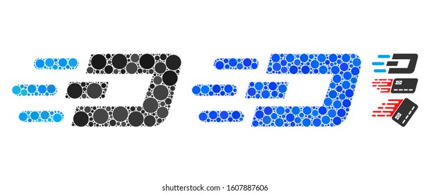 Fast send Dash mosaic of spheric dots in variable sizes and color tinges, based on fast send Dash icon. Vector round dots are organized into blue mosaic.