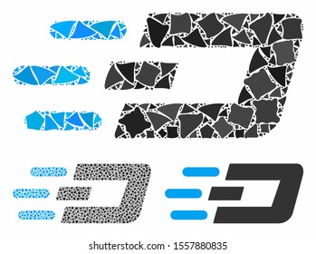 Fast send Dash mosaic of tremulant items in various sizes and color tints, based on fast send Dash icon. Vector irregular items are composed into mosaic.