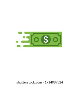 Fast send money transfer funds payment vector icon. Flying dollar money send logo