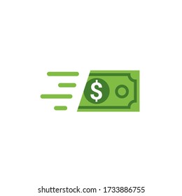 Fast send money transfer funds payment vector icon. Flying dollar money send logo