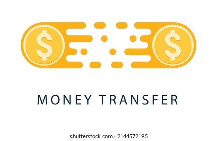 Fast send money transfer funds payment vector coin icon. Flying dollar money send logo