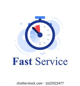 Fast service concept, last minute stopwatch, time clock, deadline timer, last offer countdown, quick order delivery, limited period, vector icon, flat illustration