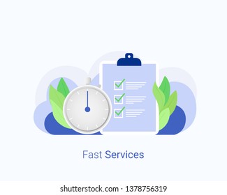 Fast service concept for web banner, business presentation, advertising material. Trendy flat style. Vector illustration.