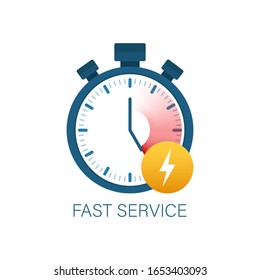 Fast service. Fast delivery icon, timely service, stopwatch. Vector stock illustration.